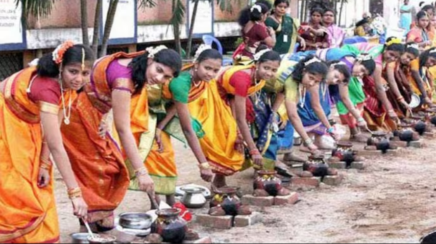 girls with pongal pot